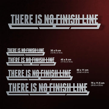 There Is No Finish Line Medal Hanger shown in all available sizes with dimensions