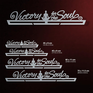 Victory For The Soul Medal Hanger shown in all available sizes with dimensions