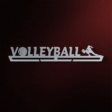 Women's Volleyball Medal Hanger in laser-cut steel on a dark background