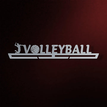 Men's Volleyball Medal Hanger in laser-cut steel on a dark background