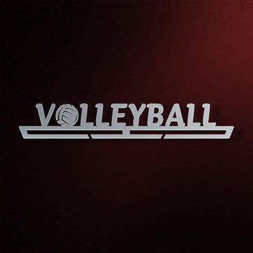 Volleyball Medal Hanger in laser-cut steel on a dark background