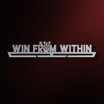 Win From Within Medal Hanger in laser-cut steel on a dark background